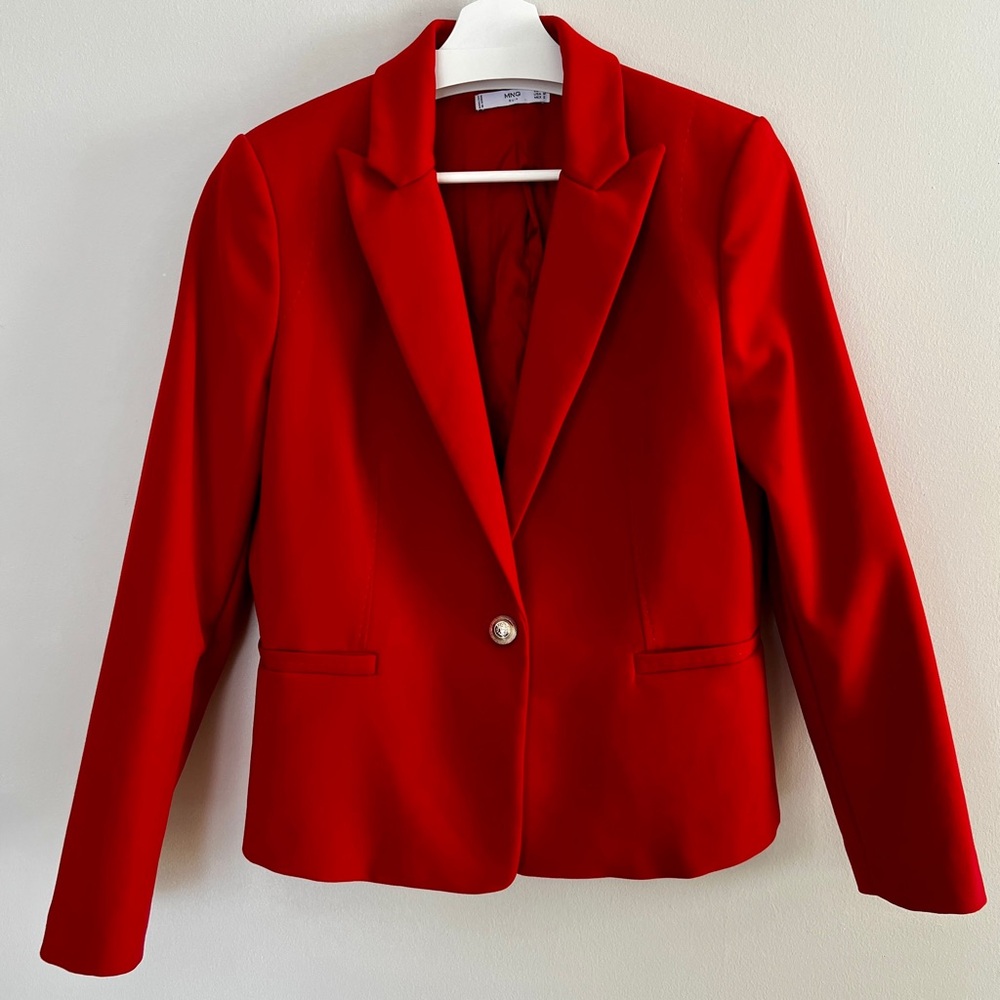 MNG Suit | Classic Single Breasted Red Blazer with Silver Buttons